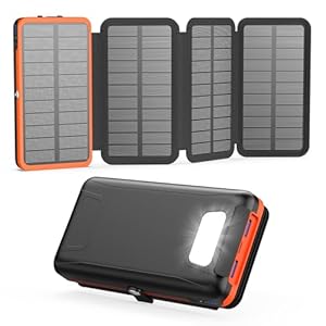 Solar Power Bank 27000mAh - A ADDTOP Solar Ladegerät Powerbank 22.5W Schnelles Aufladen 3 Ausgängen mit 4 Faltbaren Solar-Panels Tragbares Ladegerät für Handys, Tablets Orange