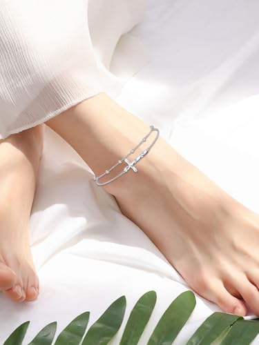 Image of 925 Sterling Silver Layered Ankle Bracelets for Women Jewelry Gifts | 925 Sterling Silver Layered Sea Turtles /Elephant /Wave Anklet Animal Bracelet Summer Ocean Beach Jewelry Gifts for Women