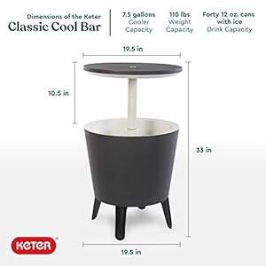 Keter Modern Cool Bar Outdoor Patio Furniture and Hot Tub Side Table with 7.5 Gallon Beer and Wine Cooler, Dark Grey Keter Modern Cool Bar Outdoor Patio Furniture and Hot Tub Side Table with 75 Gallon Beer and Wine Cooler Dark Grey
