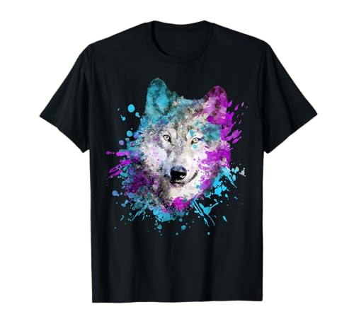 Watercolor wolf head colourful painting wolves lover gifts T-Shirt
