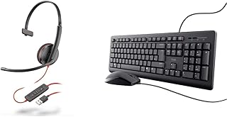 Plantronics - Blackwire 3210 USB-A Wired Headset - Single-Ear with Boom Mic - Connect to PC/Mac via USB-A - Works with Teams, Zoom & more & Trust Taro Wired Keyboard and Mouse Set - Black