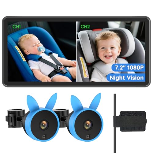 Image of Babyvue BV3PRO Dual Baby Car Camera for 2 Boys, 7.2" 1080P HD Split Screen, Crystal Clear IR Night Vision, No Distortion Display Baby Car Monitor, Safe Driving for Back Seat & Pets