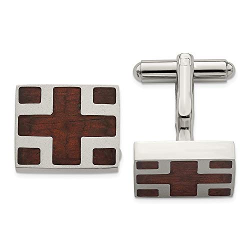 Mancuernillas para hombre con incrustación de madera acero inoxidable miniatura 1