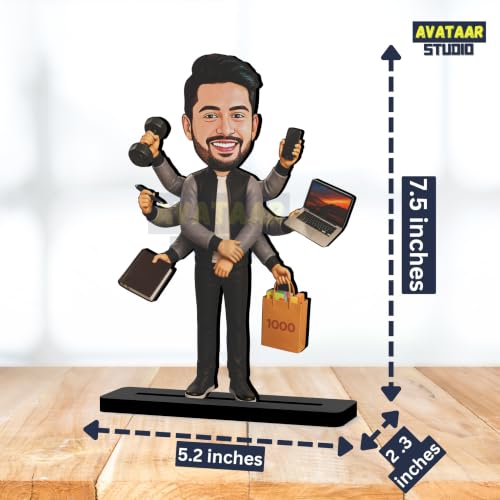 Image of Personalized Multitasking Figurine Custom Face Avatar from Photo Executive Desk Decor Gift for Entrepreneurs, Managers & Business Professionals (7 Inches)