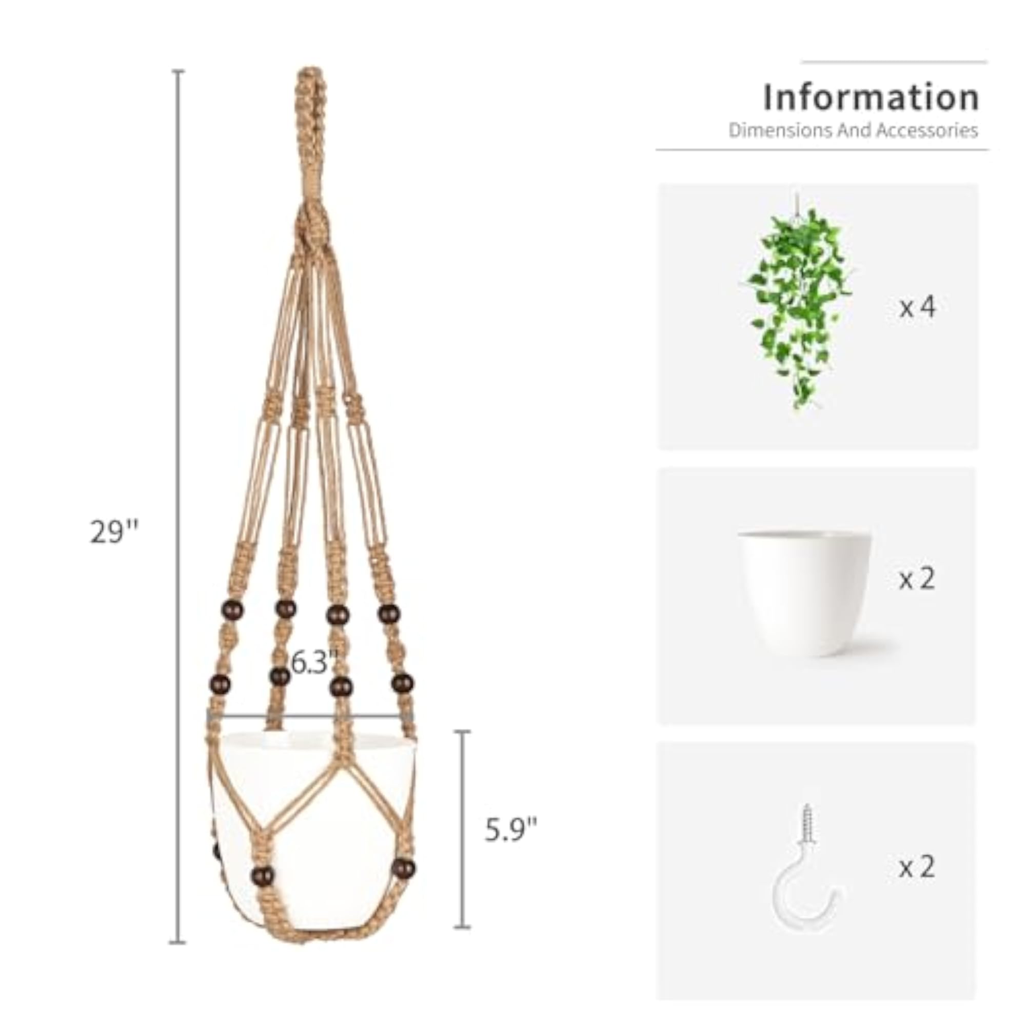 2 Packs Fake Hanging Plant with Pot, Macrame Hanger