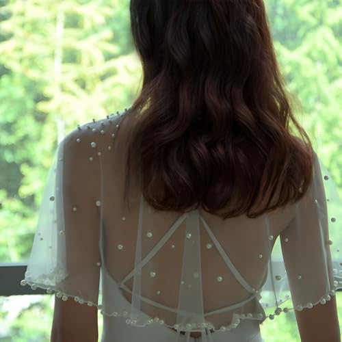 Pearl Shawl for Women, Soft Tulle Capes and Wraps for Evening Dress Wedding Party Bolero Cover Up3