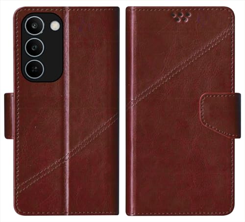 Image of SBMS Flip Cover for Realme C83 5G /Narzo 100 Lite 5G /P4 Lite 5G Back Case with Magnatic Closure | Genuine Leather Finish | Inbuilt Stand | Card & Money Pocket | Wallet Style Flip Cover (Coffe Brown)