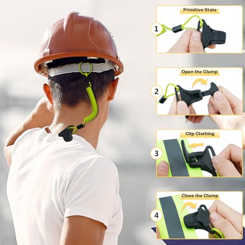 Image of MELOTOUGH Coiled Lanyard,Hard Hat Lanyard w /Clamp End,No Snag Design for Hard Hat,Tools,Small Valuables,Load Cap 2lbs,3Pcs