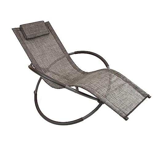 GardenKraft Rocking Sun Loungers/Moon Chairs with Pillow/Zero Gravity Effect/Steel Frame/Ultra-Durable Textilene Material/Grey Or Black Colour (Grey)