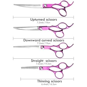 Dog Pet Grooming Scissors Shears Set,Professional 5 in 1 Hairs Tool Accessories for Dogs, Cats and Other Animals (Purple)