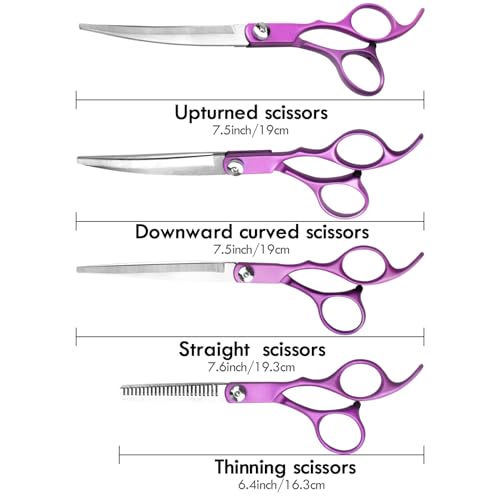 Dog Pet Grooming Scissors Shears Set,Professional 5 in 1 Hairs Tool Accessories for Dogs, Cats and Other Animals (Purple) Dog Pet Grooming Scissors Shears Set,Professional 5 in 1 Hairs Tool Accessories for Dogs, Cats and Other Animals (Purple)