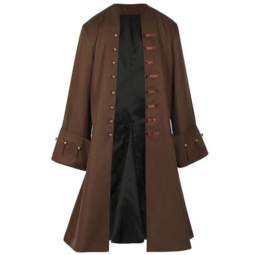 Men Pirate Coat Jacket Costume Medieval Steampunk Vintage Frock Tailcoat Halloween Pirate Cosplay (Brown XXX-Large)