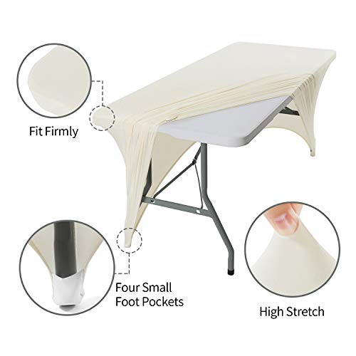 Image of Peomeise 6FT Spandex Table Cover Rectangular Stretch Spandex Tablecloth (Ivory,6FT)