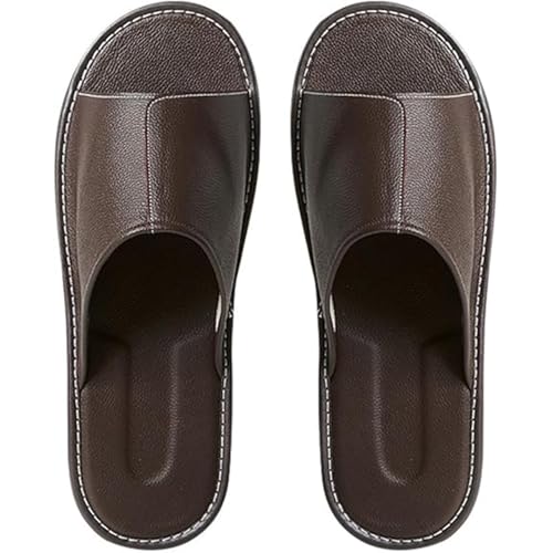 Men's Leather Sandals - Indoor/Outdoor Open-Toe Summer Slippers with Non-Slip Sole - Main Image