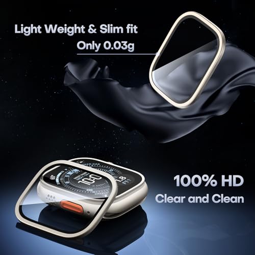 Image of L K L?K 2 Pack for Apple Watch Ultra 2 / Ultra Screen Protector 49mm - 9H Tempered Glass + Titanium Alloy Frame [Stay Original] Waterproof HD Glass Film for iWatch Ultra 49mm, Titanium