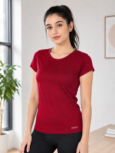 Image of Women Polyester Stretch Regular Fit Round Neck Half Sleeve T-Shirt (Pack of 1)