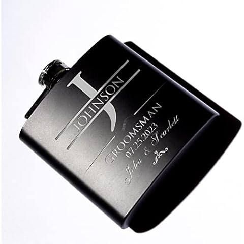 P Lab Only 1 - Groomsmen Gifts For Wedding, Wedding Favor Customized Flask w Optional Gift Box - Engraved 6oz Stainless Steel Hip Flask Custom Personalized Flask Gift, Black #2 Cover