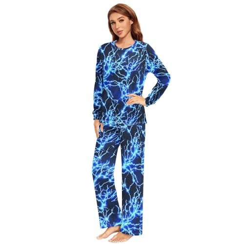Unisex Pajama Set Blue Lightning Bolt Family Matching Long Sleeve 2 Piece Sleep Lounge Set for Men & Women4