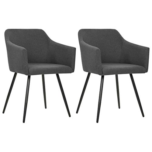 Tonture Sillas de comedor 2 piezas. Tela gris oscuro, estructura de metal, 54 x 62 x 80 cm, reposabrazos, cómodo, para comedor, cocina, salón, sillas tapizadas modernas