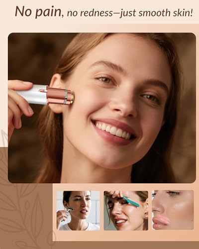 bissuuy Facial Hair Removal for Women: Painless Rechargeable Face Shaver Electric Hair Remover Device for Peach Fuzz Upper Lip Chin (White)