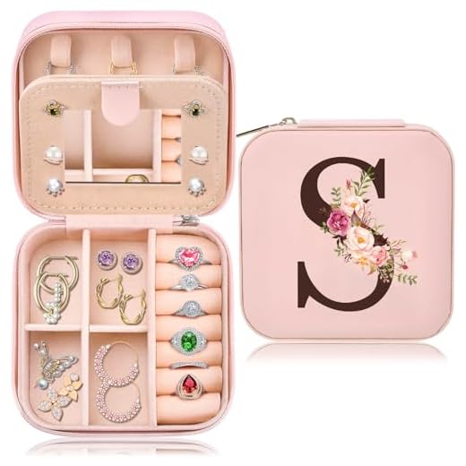 Travel Jewelry Case Box Organizer, Personalized Gifts for Women Wife Mom Aunt, Mothers Day Mom Gifts from Daughter Son, Bridal Shower Giftware for Women, Bridesmaid Proposal Unique Presents, Initial S