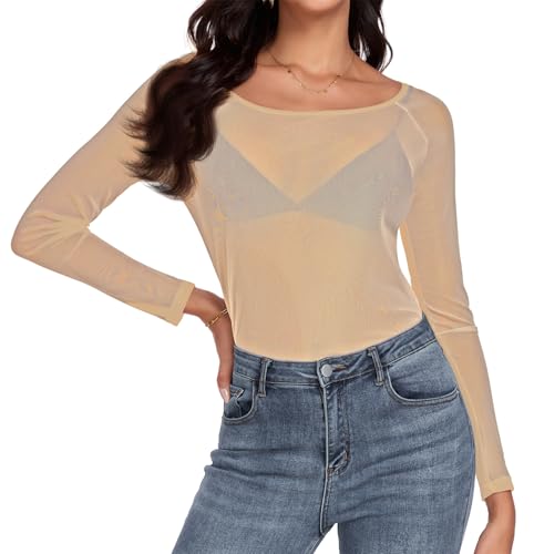 Women Mesh Tops Sheer Shirt Long Sleeves T-Shirt Clubwear Party Sexy Tees2