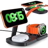EGV Wireless Charger for iPhone, 3-in-1 Magnetic Charging Station for Apple, MagSafe Charger Stand for iPhone 17 Air 16 15 14 13 12 Series, Airpods Pro, Apple Watch Ultra, Foldable, No Adapter, Black
