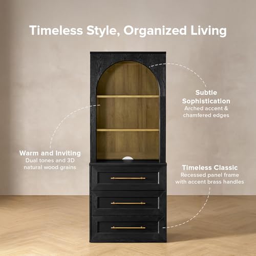 mopio Blake Storage Cabinet with Hutch, Sideboard Buffet Cabinet with Storage, Kitchen Pantry Organizer, Coffee Bar Station, Trophy Display Case with Door & Shelf for Living Room (Black Oak Dresser) - Image 3