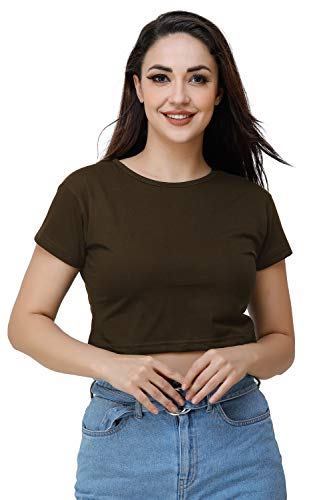 Image of Lime Women's Basic Short Sleeve Round Neck Crop Top