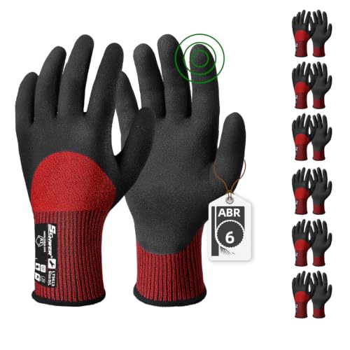Schwer 6 Pairs Safety Work Gloves, 3/4-Dip Sandy Nitrile Coated, LT5613, L