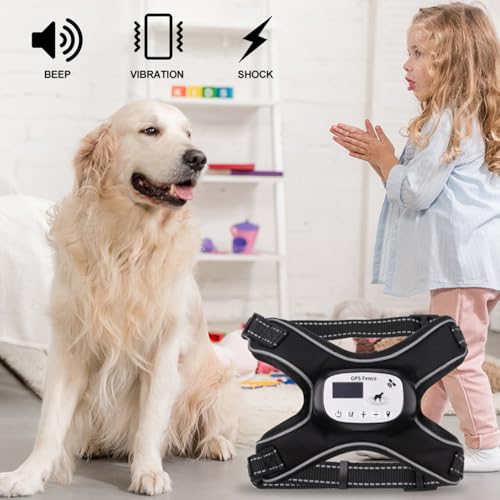 Pilipane GPS Wireless Hundezaun Elektrischer Einstellbares Weste Zaun mit 3 Trainingsmodi wiederaufladbares Haustierzaunsystem mit reflektierenden Streifen für Outdoors