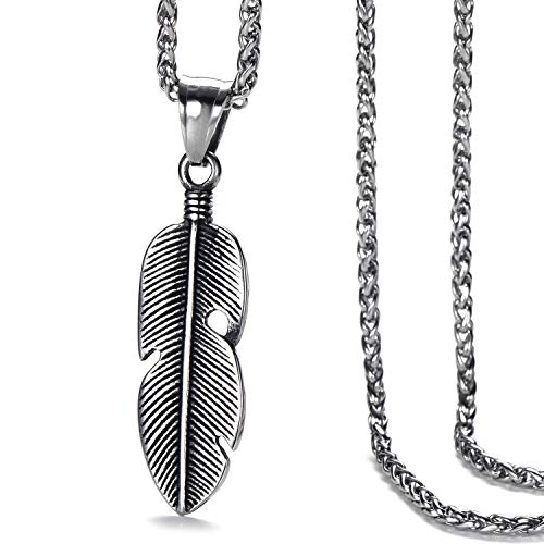 Moolee Mens Feather Pendant Necklace with Stainless Steel Link Chain2