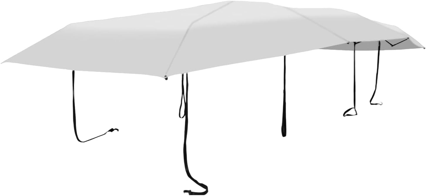 Semi Automatic Car Tent, 15.09 * 7.55ft Car Tent Canopy with Adjustable Ropes, Sun Protection Mobile Car Awning Canopy with NBR Suction Cup for Vechiles with Sunroof, Silver Grey