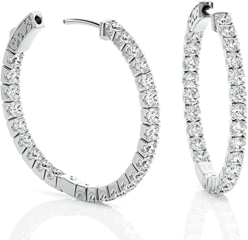 1 1/5 to 10 Carat Moissanite Inside Out Hoop Earrings for Women in 925 Sterling Silver (G-H, VS, cttw, DEW) Secure Lock Hoops by Beverly Hills Jewelers2