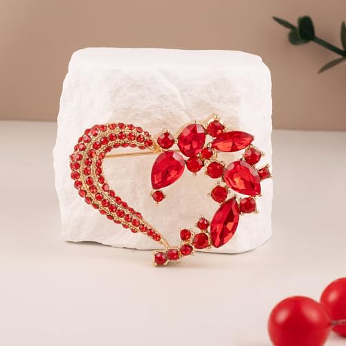Image of LAXPICOL Vintage Cute Red Love-Heart Austrian Crystal Brooch Broach Pin for Women