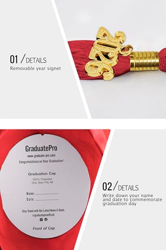 Miniatura 5 de Graduatepro Toga Y Birrete Graduacion Adulto Universidad 2025 Con Flecos Del Mismo Color Bachillerato Adulto Disfraz Regalo Unisex Mujer Hombre Rojo 45 Xs