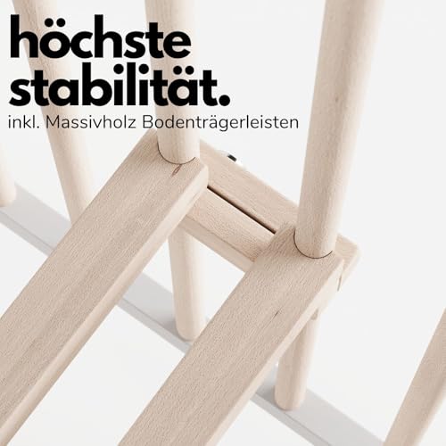 Sämann® Laufgitter 100x100 cm mit Matratze und Schlupfsprossen, stufenlos höhenverstellbar, Baby Laufstall, Buche, gummierte Rollen, Buche weiß/natur lackiert