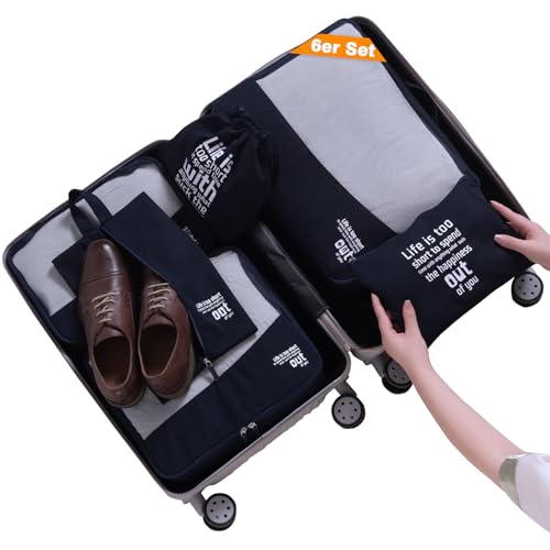 MURISE Organizador Maleta Viaje, Bolsas Organizadoras Maleta 6 Set, Packing Cubes incluye Bolsas para ropa, Bolsas para zapatos, Bolsas con cordón, Bolsas para accesorios(Azul noche)