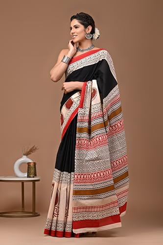 Image of Crafts Moda Pure Cotton Floral Print Saree with Blouse for Women