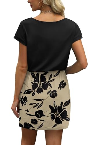 Image of OFEEFAN Summer Dresses for Women 2026 V Neck T Shirt Casual Mini Dresses Tie Waist Sundresses with Pockets