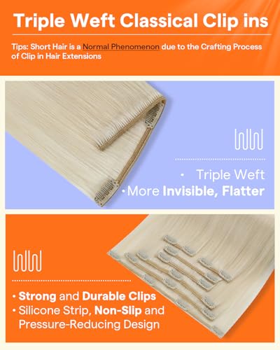 Image of Full Shine Clip in Extensions White Blonde Human Hair Clip in Extensions | Seamless Design for Women, for Pixie Cut, 10 Inch 7 Pcs 95g