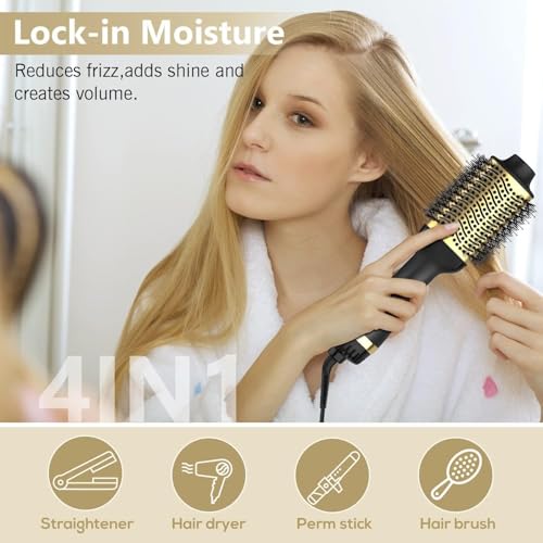 Image of Hair Dryer Brush, Detachable Hot Air Brush with Ionic Technology Volumizer, Blow Dryer Brush Oval Barrel for Quick and Salon-Quality Results and Styler for Frizz Control and Shine (Golden)
