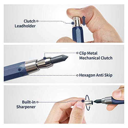 5.6Mm Mechanical Pencil Lead Holder With Clip Metal Mechanical Clutch With Built-In Sharpener Automatic Graphite Pencil Lead Pencil For Construction, Draft Drawing, Crafting, Art Sketching #TOP1
