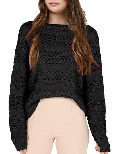 Image of Girls Pullover Sweater Crewneck Long Sleeve Solid Soft Knit Sweater