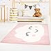 carpet city Kinderzimmer Teppiche Wolken Motiv Rosa 80x150 cm Glanzgarn Flachflor Babyzimmer