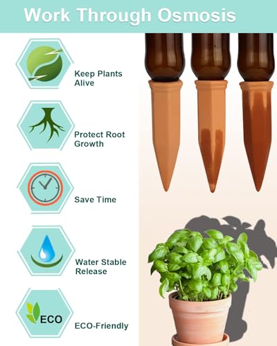 Image of vensovo 10pcs Terracotta Watering Spikes - Automatic Self Watering Stakes, Plant Watering Devices for Wine Bottles Recycled Bottles, Clay Plant Garden Waterers for Vacations | Automatic Self Watering Stakes, Plant Watering Devices for Wine Bottles Recycled Bottles