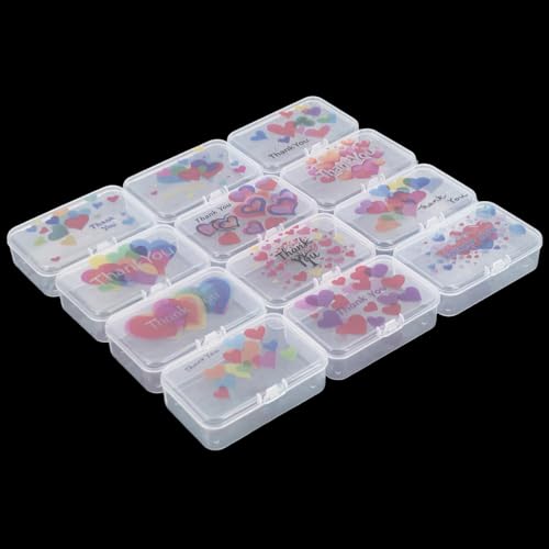 Image of Goodma Plastic Storage Boxes, Transparent, 12 Pieces | 3.3 x 2.2 x 1 inch, Thank You Image Pattern, Hinge Lids