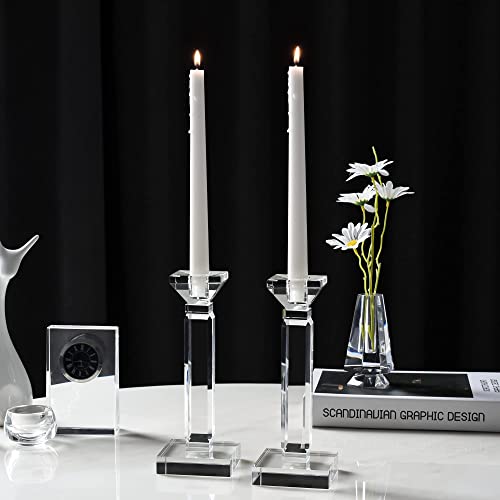 Kitcom Crystal Candle Holders Set Of 2, 8.27" Tall Crystal Candlestick Holders, Candlestick Holders Taper Candle Holders For Table Wedding Housewarming Gifts Decor #TOP4