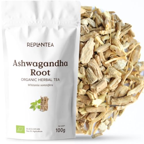 REPLANTEA Organic Ashwagandha Root Tea 100g | Adaptogenic Herbal Infusion for Stress Support | Natural Relaxation & Sleep Aid | Loose Leaf Withania Somnifera