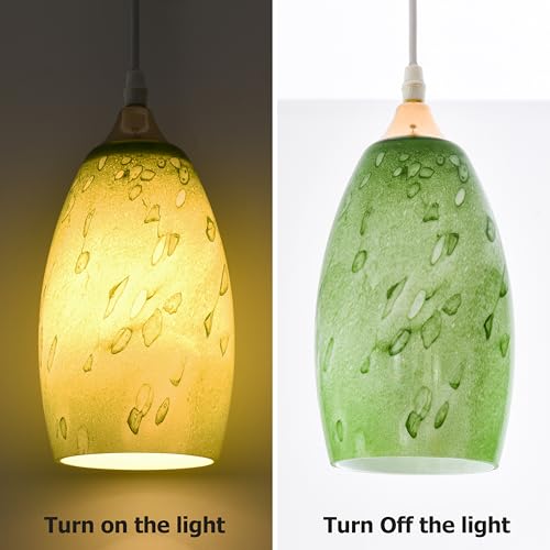 Image of GO&SO Green Glass Lamp Shade 3Pcs,7.8 inch H x 4 inch D,Oval Pendant Light Shades | 1.57 inch Fitter E26 Base,Chandelier Shades for Kitchen Island,Hanging Light Shades,Hand-Blown Art Fixtures